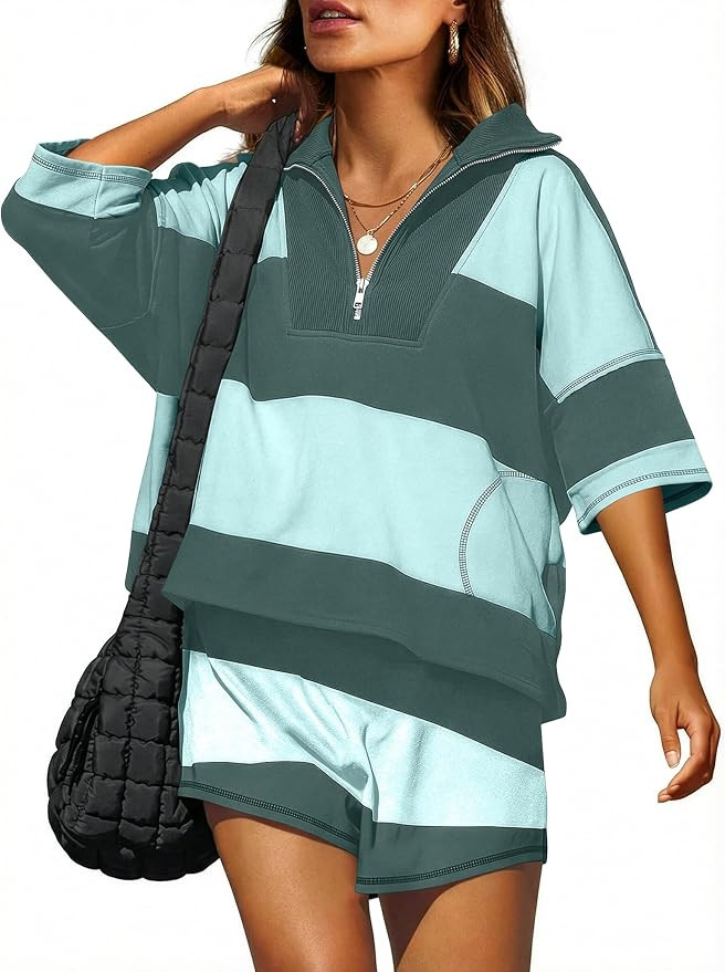 ANRABESS Striped Short Sets for Women 2 Piece Outfits Summer Casual Oversized Workout Athletisure... | Amazon (US)