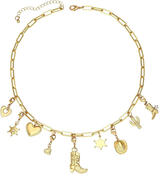 Charm Necklace for Women Gold Evil Eye Sun Moon Flower Coin Pendant Necklace Dainty Paperclip Cha... | Amazon (US)