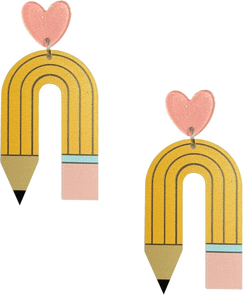 INENIMARTJ Pencil Earrings for Teachers, Teacher Dangle Earrings for Women, Acrylic Teacher Penci... | Amazon (US)