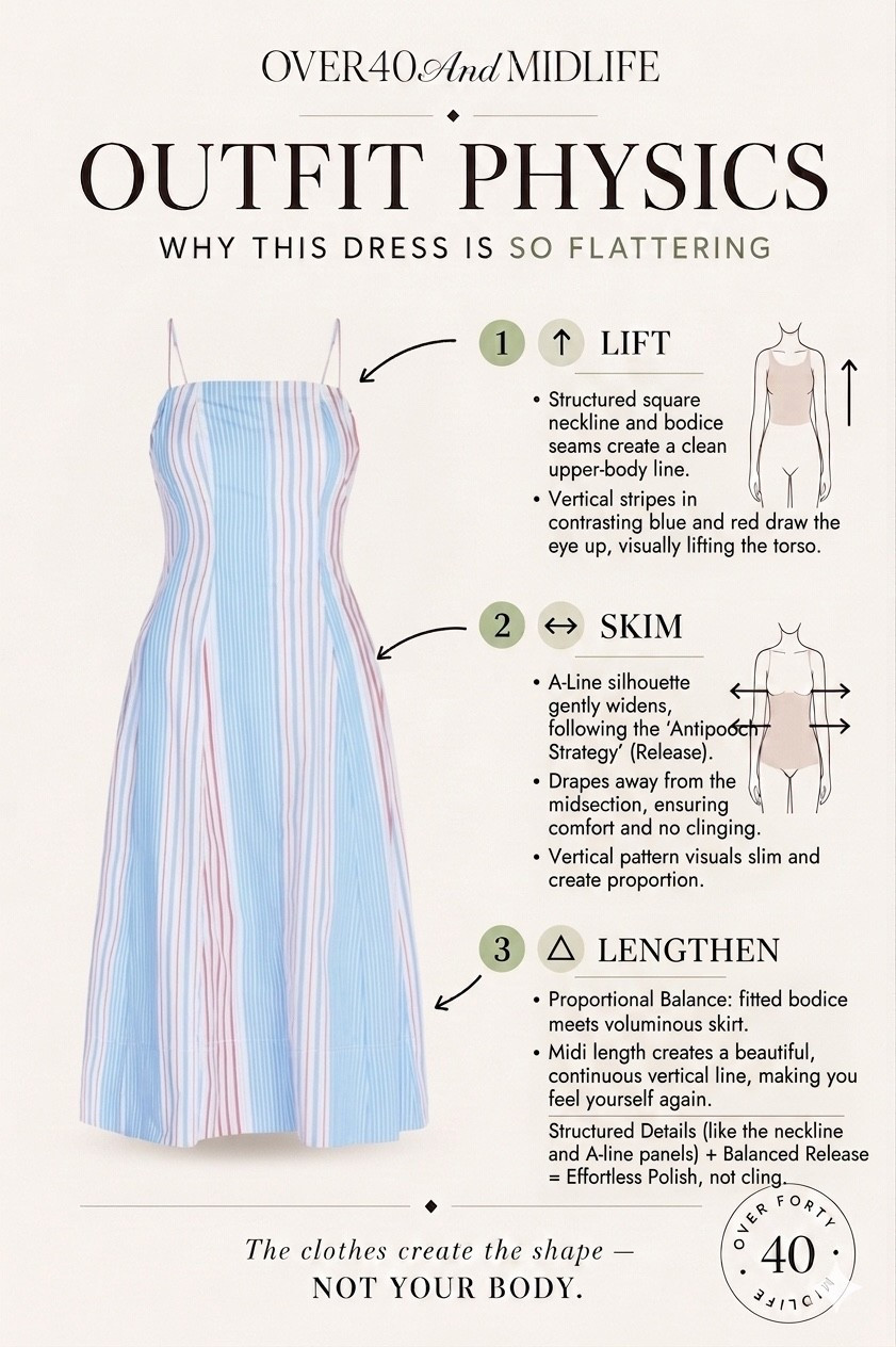 ✨Tap the bell, save and ❤️ for over 40 fashion, midlife style, midsize fashion and luxury looks for less. 

I used to think dresses just “weren’t made for my body anymore.”

But really…
I was choosing dresses without Outfit Physics.

The dresses I reach for now all do the same thing:
• lift the eye
• skim instead of cling
• create balance and shape naturally

That’s why they feel effortless instead of frustrating.

These are the kinds of dresses that work for:
graduation parties, vacation dinners, summer events, church, brunch, everyday life… all without feeling overdone.

If getting dressed has felt harder lately, follow @over40andmidlife for simple midlife midsize Outfit Physics that actually make a difference 🤍

Everything linked in Shop My Looks.

👑"Helping you look good, feel good!" - Lindsey Denver 

midlife fashion, over 40 style, Gen X style, quiet luxury, elevated basics, outfit physics, belly friendly fashion, mid rise jeans, wide leg jeans, structured denim jacket, linen pants, matching sets, polished casual outfits, modern classic style, flattering basics, comfortable chic, minimal luxury, easy summer outfits, midsize fashion, structure over squeeze, denim shirts, easy elegant outfits

Comment SHOP below to receive a DM with the link to this post on my LTK ⬇ https://liketk.it/6cRBX ltkover40 ltkvideo ltkplussize primeday2022 trgtdealday2022 walmart_july2022 ltkxprimeday ltkxprime ltkmidsize

Comment SHOP below to receive a DM with the link to this post on my LTK ⬇ https://liketk.it/6cSvs ltkover40 ltkvideo ltkplussize primeday2022 trgtdealday2022 walmart_july2022 ltkxprimeday ltkxprime ltkmidsize

#LTKMidsize #LTKOver40 #LTKPlusSize