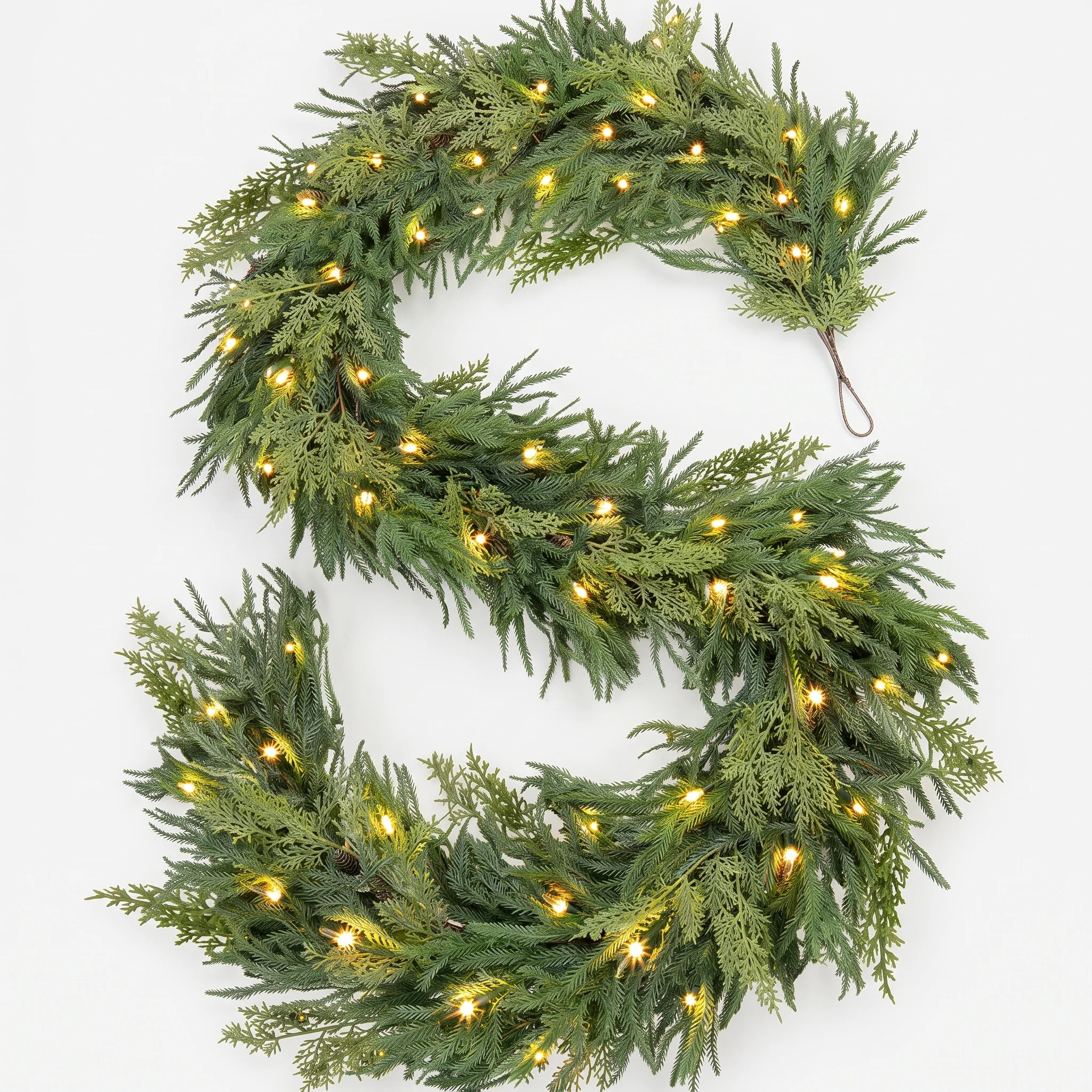 JOGGEIL 9FT Cedar Garland with Lights, Prelit Christmas Garland Artificial Realistic, Real Touch Pine Christmas Garland for Mantle Stairs Outdoor Decoration, Battery Operated Faux Greenery Garlands - Walmart.com | Walmart (US)