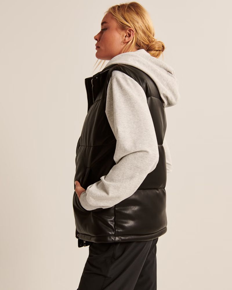 Vegan Leather Puffer Vest | Abercrombie & Fitch (US)