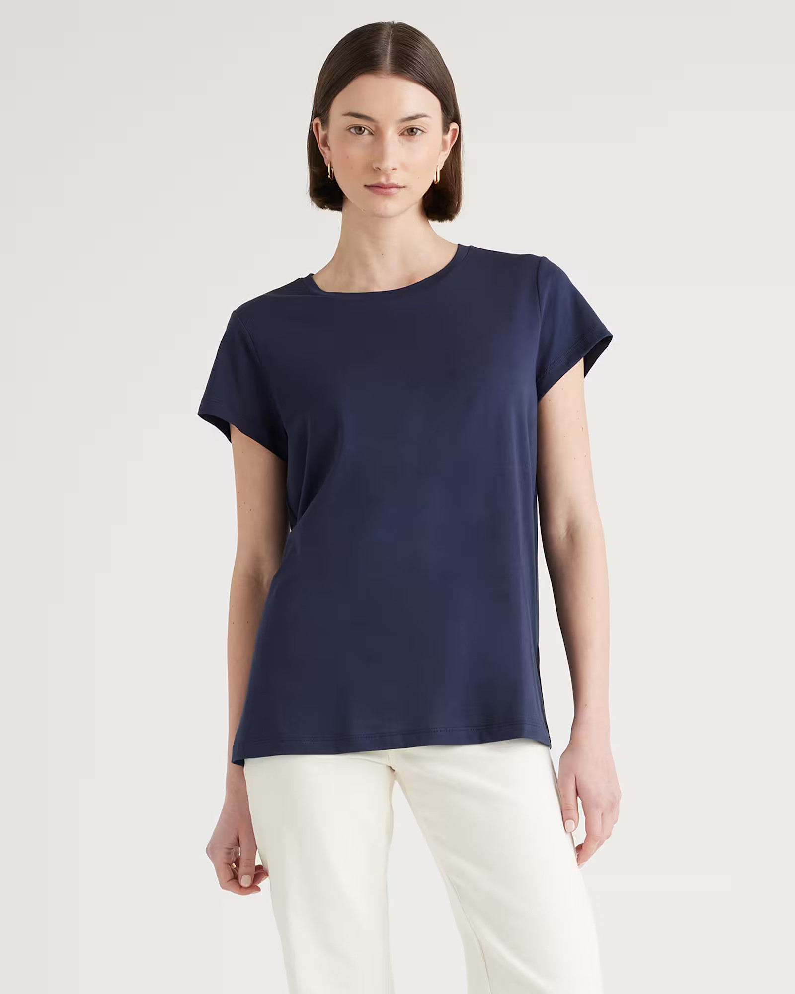 Cotton Modal Crewneck Swing Tee in Navy | Quince