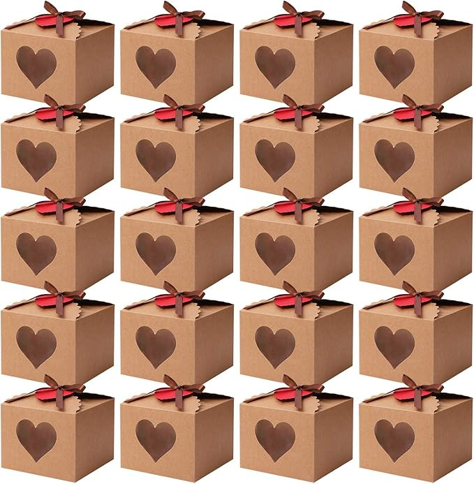 Cooraby 20 Pieces Heart Gift Boxes with Display Window Kraft Paper Gift Bags Gift Packaging Boxes... | Amazon (US)