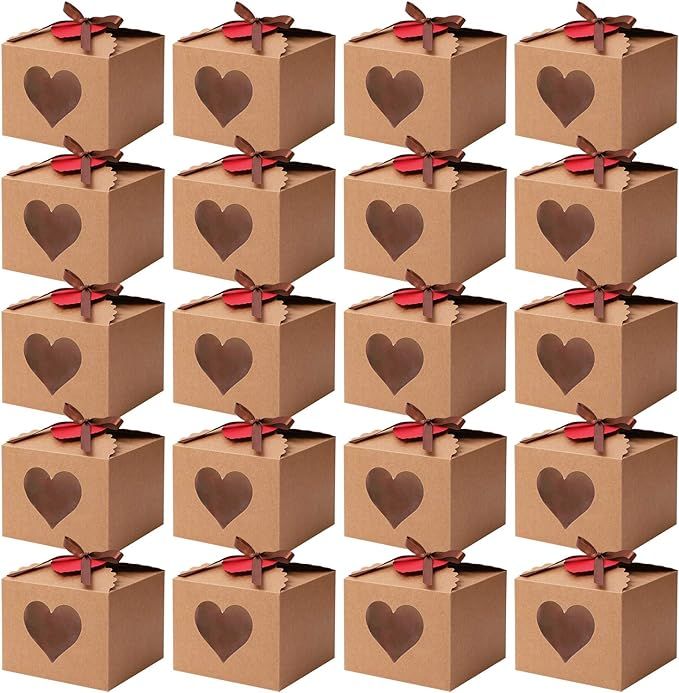 Cooraby 20 Pieces Heart Gift Boxes with Display Window Kraft Paper Gift Bags Gift Packaging Boxes... | Amazon (US)