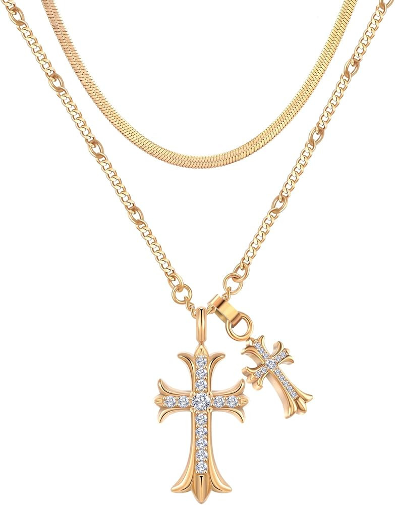 DYWE Cross Necklace for Women 18K Gold Necklace Jewelry for Women Trendy Double Cross Necklace f... | Amazon (US)