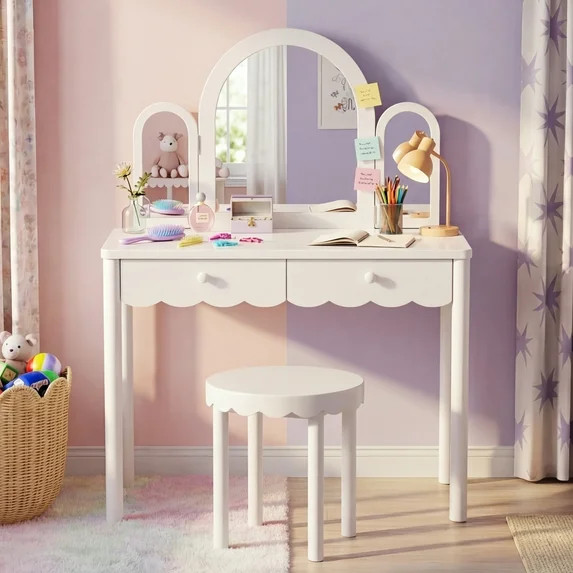 Mainstays Kids Scallop Vanity and Stool Set | Walmart (US)