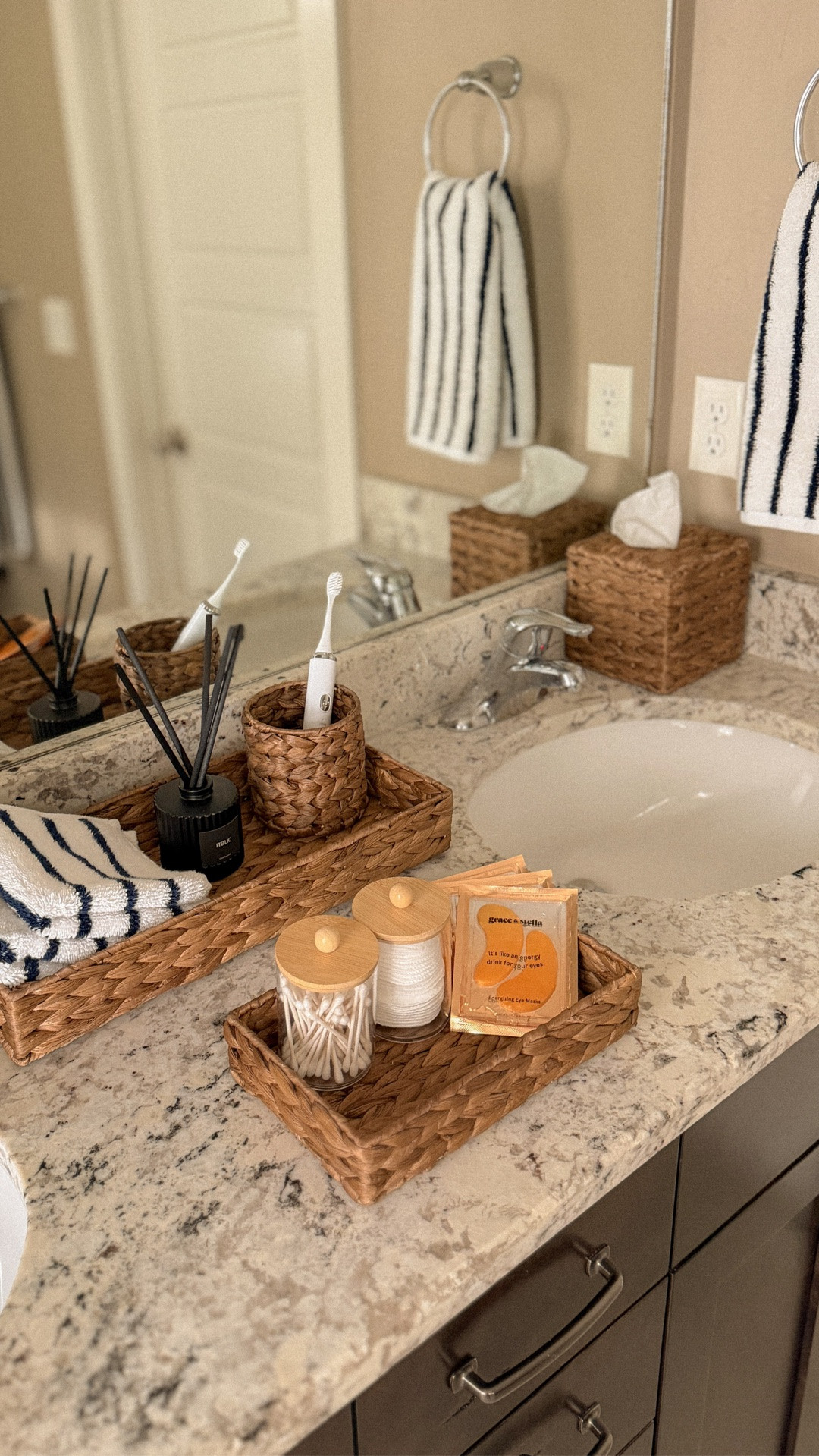 Before and after transformation of the bathroom. Simple, warm, and organized 🤎

This 6-piece water hyacinth bathroom set adds instant texture while keeping everything in its place. Handwoven from natural materials, it’s functional, cohesive, and works beautifully in the bathroom, vanity, or bedroom. 

#BathroomDecor #BathroomOrganization #WaterHyacinth #neutralhomedecor  #HomeStyling

#LTKHome #LTKSaleAlert #LTKdayinmylife