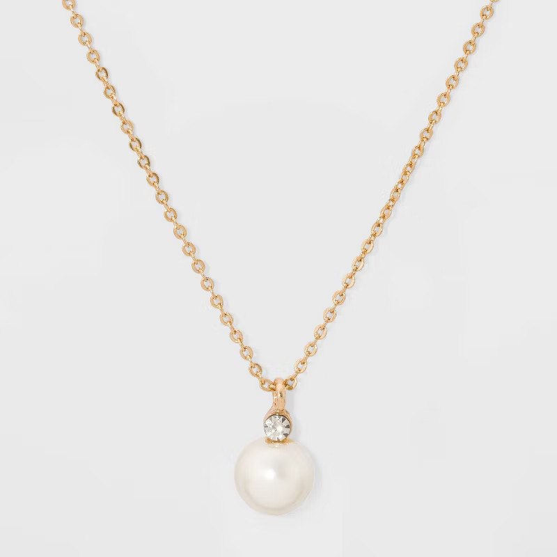 Pearl and Rhinestone Pendant Necklace - A New Day™ | Target