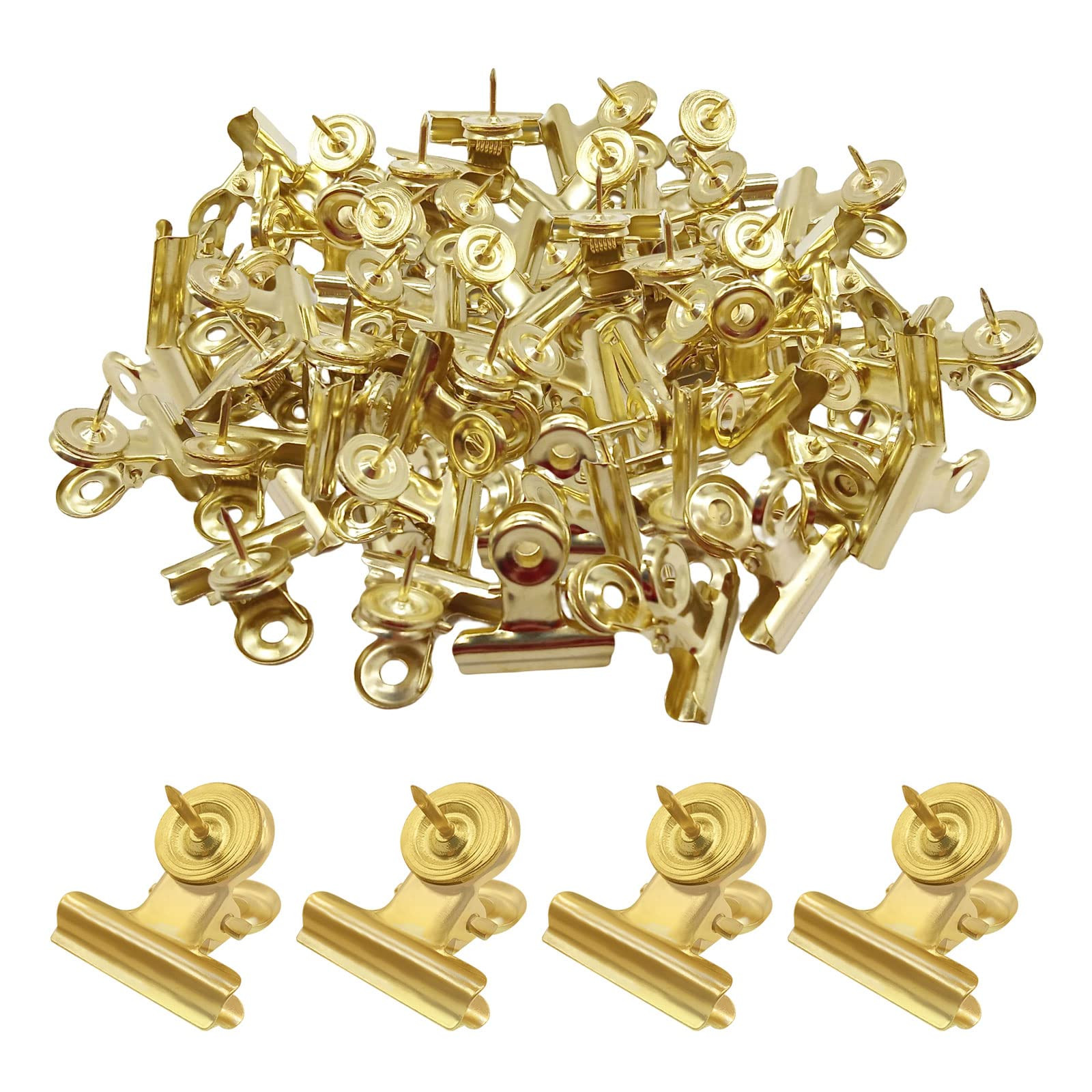 BLMHTWO 30 Pieces Thumb Tacks Clips Gold Heavy Duty Push Pins Clips Metal Cubicle Clips Cork Boar... | Amazon (US)