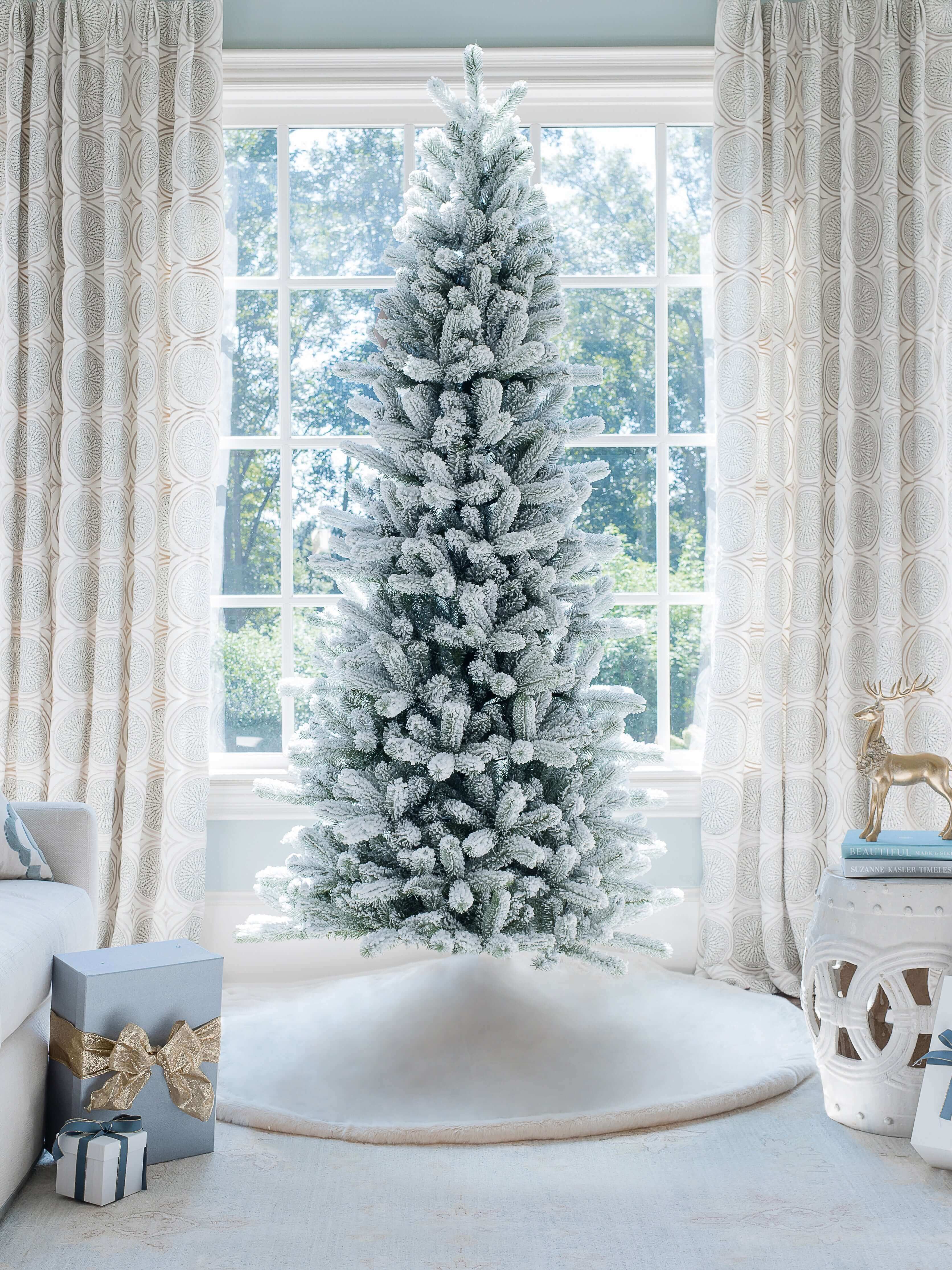 7.5 Foot King Flock Slim Artificial Christmas Tree Unlit | King of Christmas