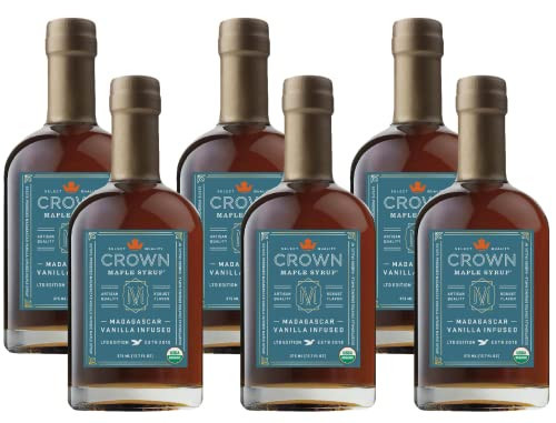 Crown Maple Certified Organic Madagascar Vanilla Infused Maple Syrup, Pure, Gluten Free, No Preservatives, Non-GMO Pairs well with Pancakes, Coffee, Cocktails & Brunch, 12.7 Fl Oz (Pack of 6) | Amazon (US)