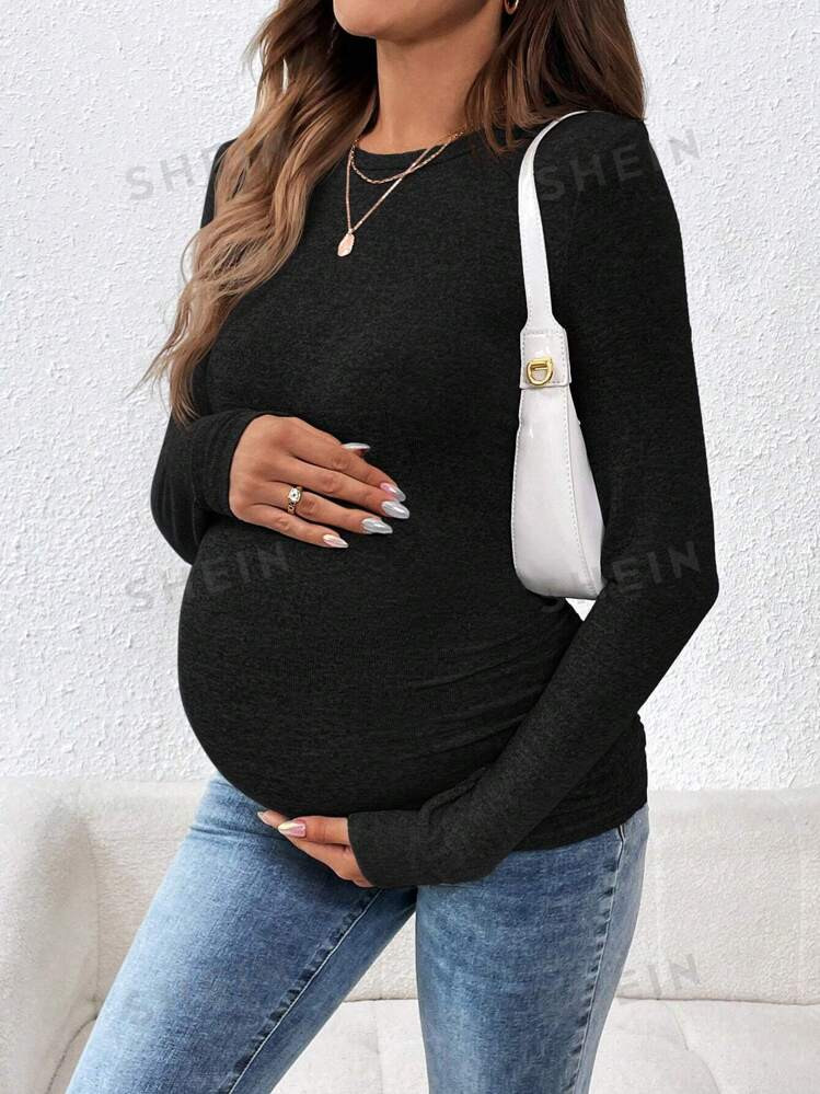 SHEIN Maternity Casual Solid Color Long Sleeve T-Shirt, Autumn | SHEIN