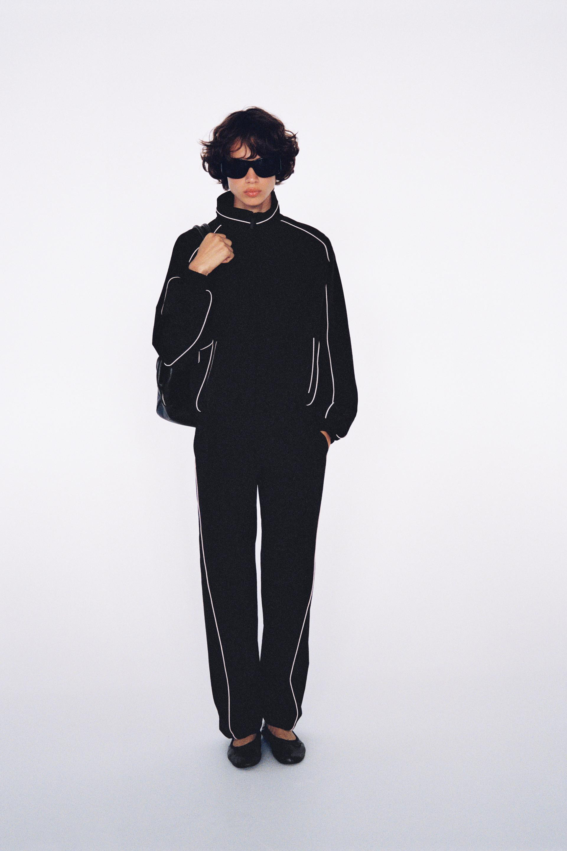 Zara - Contrast Trim Technical Trousers - Black - L - Woman | Zara UK
