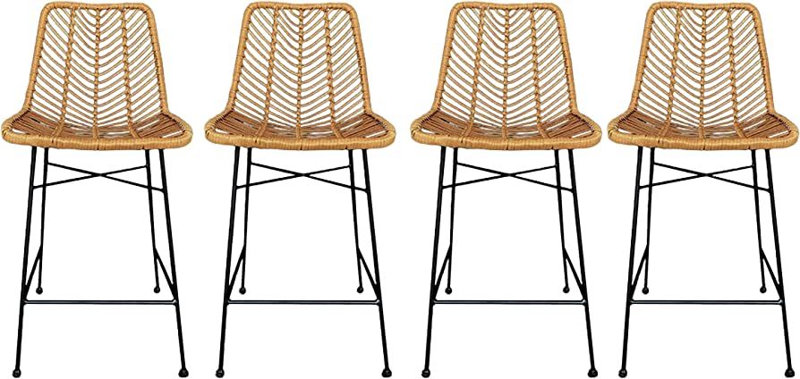 First of a Kind 40.5" Rattan Bar Stool with Black Metal Frame- Use for Indoor and Outdoor, Comfor... | Amazon (US)