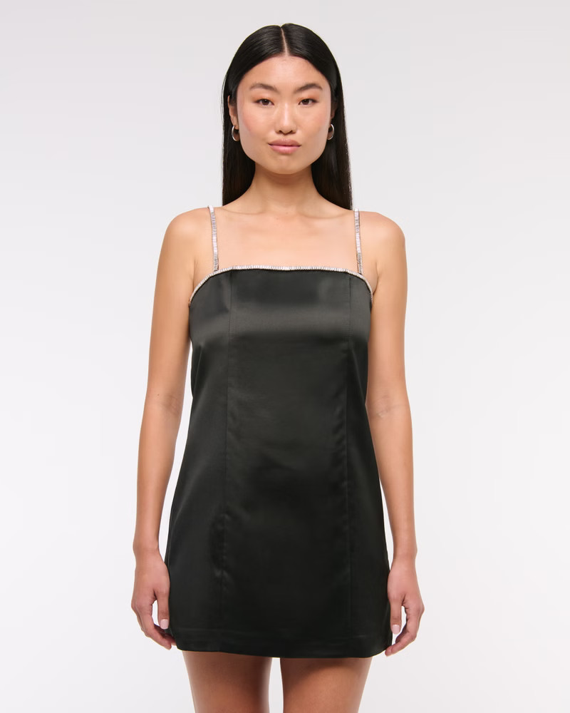 Straight Neck Diamante Mini Dress | Abercrombie & Fitch (US)