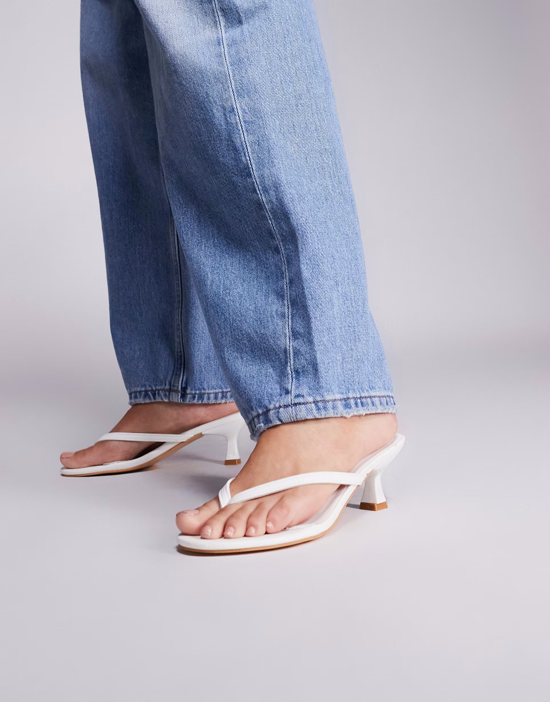 Public Desire Evermore pu thong low flared heels in white | ASOS | ASOS (Global)