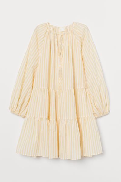 Short, wide-cut dress in airy, woven fabric. V-shaped opening at front with narrow ties at neckli... | H&M (US + CA)