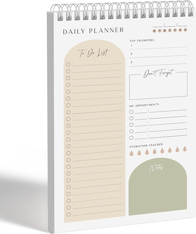 Daily Planner To Do List Notepad 60 Undated Pages - Almond | Twin-ring Spiral Binding 6x9 Inch De... | Amazon (US)