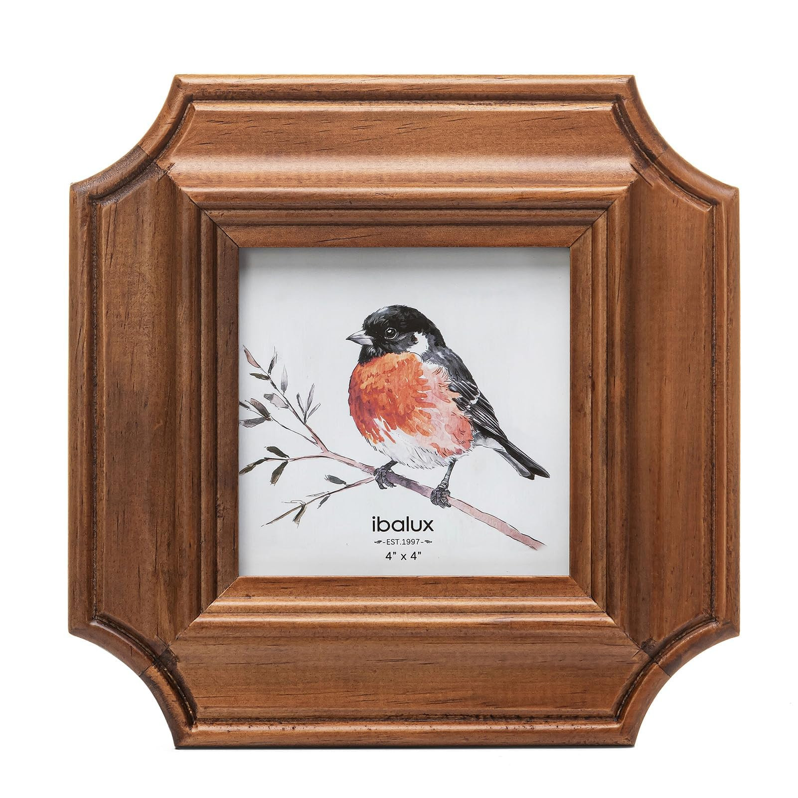 4x4 Octagonal Picture Frame, Walnut-Colored Pine Wood with Real Glass, Vertical and Horizontal fo... | Amazon (US)
