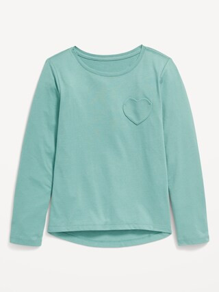 Softest Long-Sleeve Heart-Pocket T-Shirt for Girls | Old Navy (US)