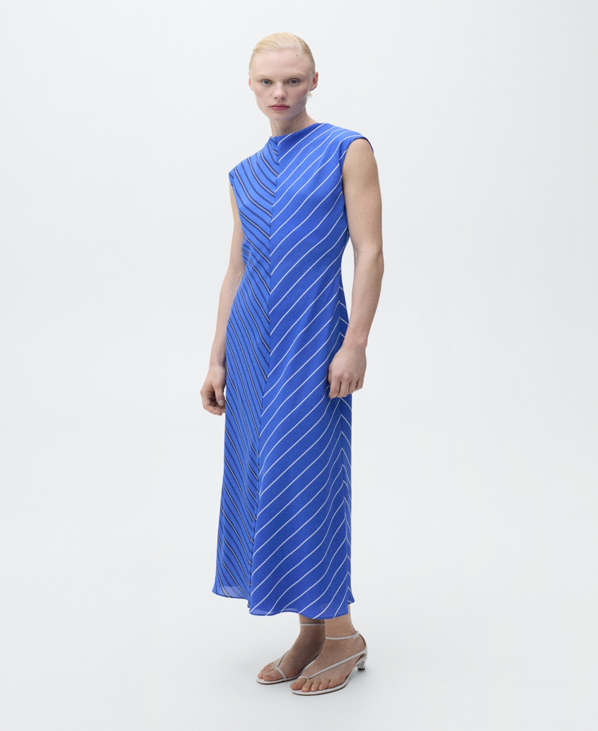 Mango Women's Combined Striped Flared Dress - Blue | Macy's