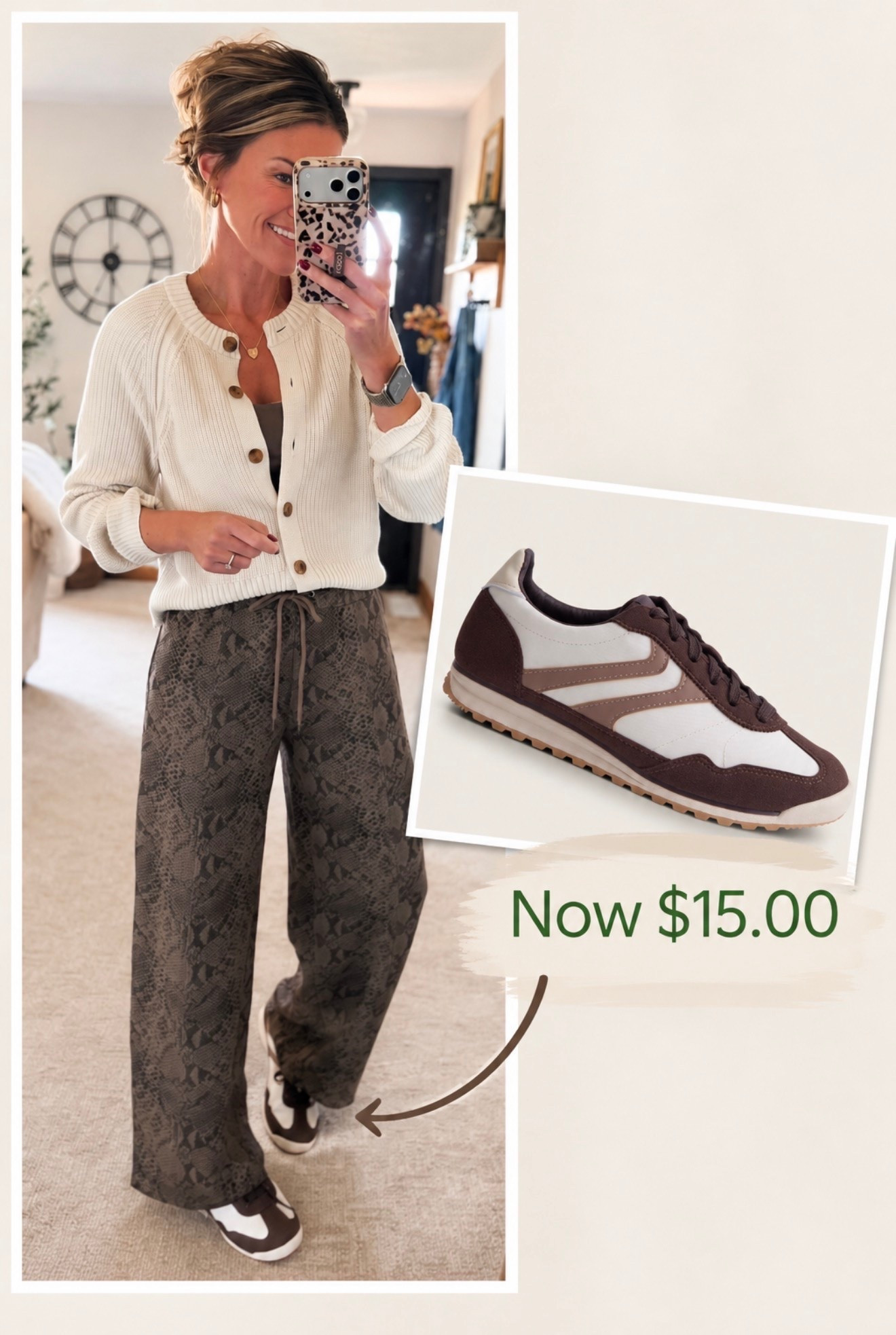 Casual sneakers down to $15!!
Cardigan/ small 
Pants/ small (size down if between)
Sneakers tts