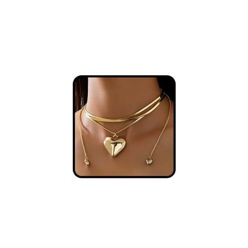 ChicGlowz Chunky Heart Necklace For Women, 14k Gold Plated Bow Layered Tie Wrap Choker Hearts Locket Necklaces Dainty Personalized Christmas Birthday Jewelry Gifts (Love Butterfly Gold) | Amazon (US)