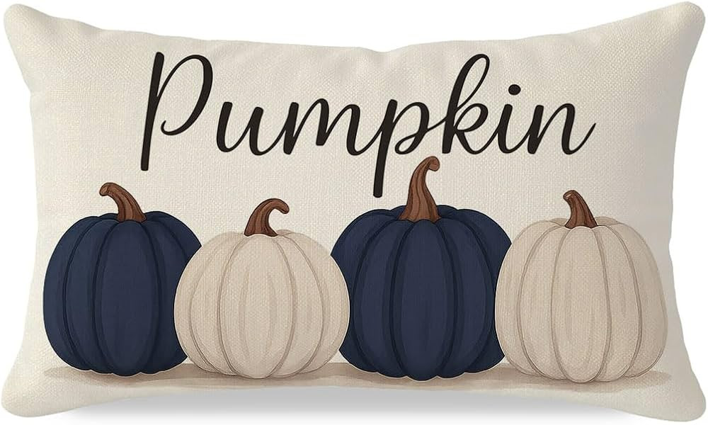 PANDICORN Fall Throw Pillow Covers 12x20 Inch, Navy Blue Pumpkin Lumbar Decorative Cushion Case, ... | Amazon (US)