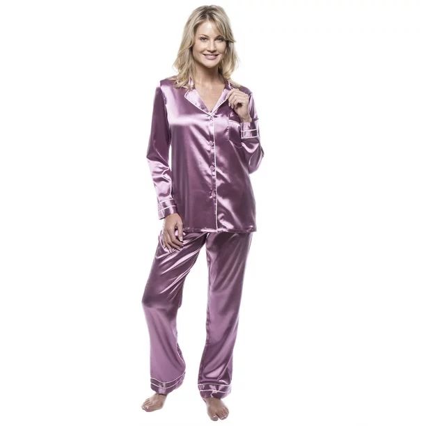 Noble Mount Women's Classic Satin Pajama Set - Walmart.com | Walmart (US)