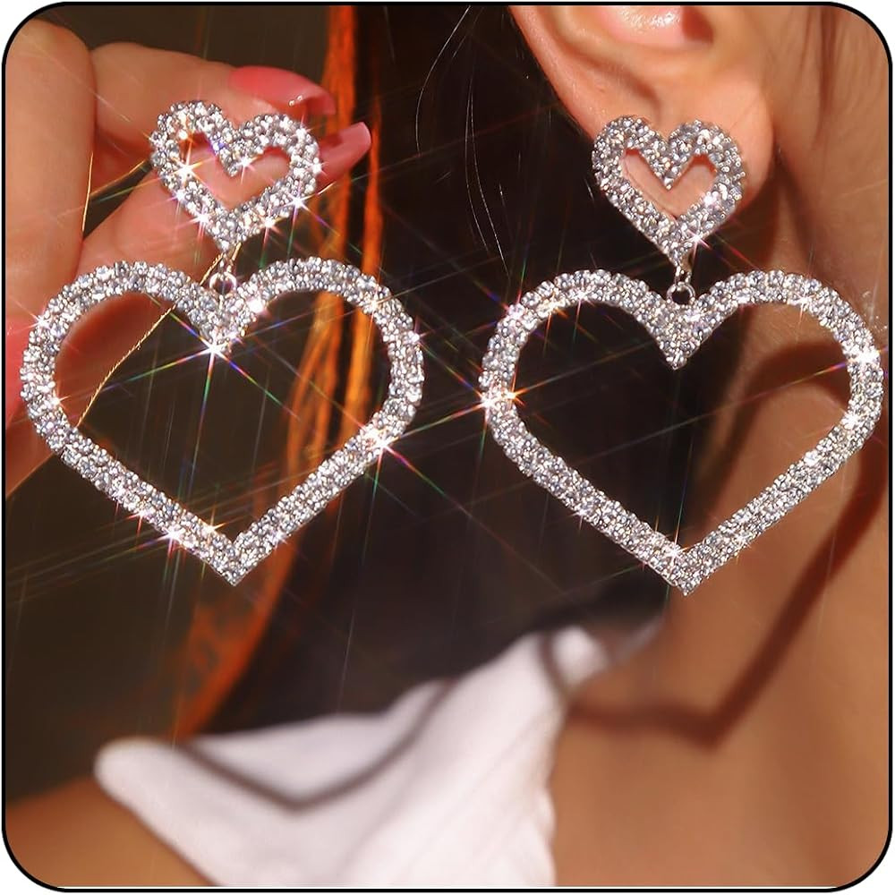 Silver Prom Earrings for Women Rhinestone Tassel Earring Sparkly Long Crystal Cz Drop Earrings We... | Amazon (US)