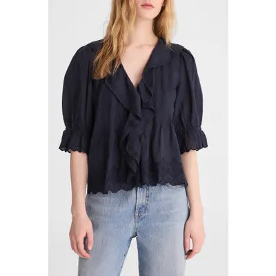 Madewell Ruffle Puff Sleeve Top in White at Nordstrom, Size X-Large | Nordstrom