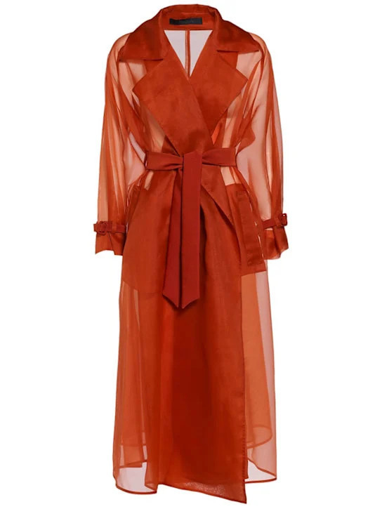 Rauche belted silk organza trench coat | Luisaviaroma