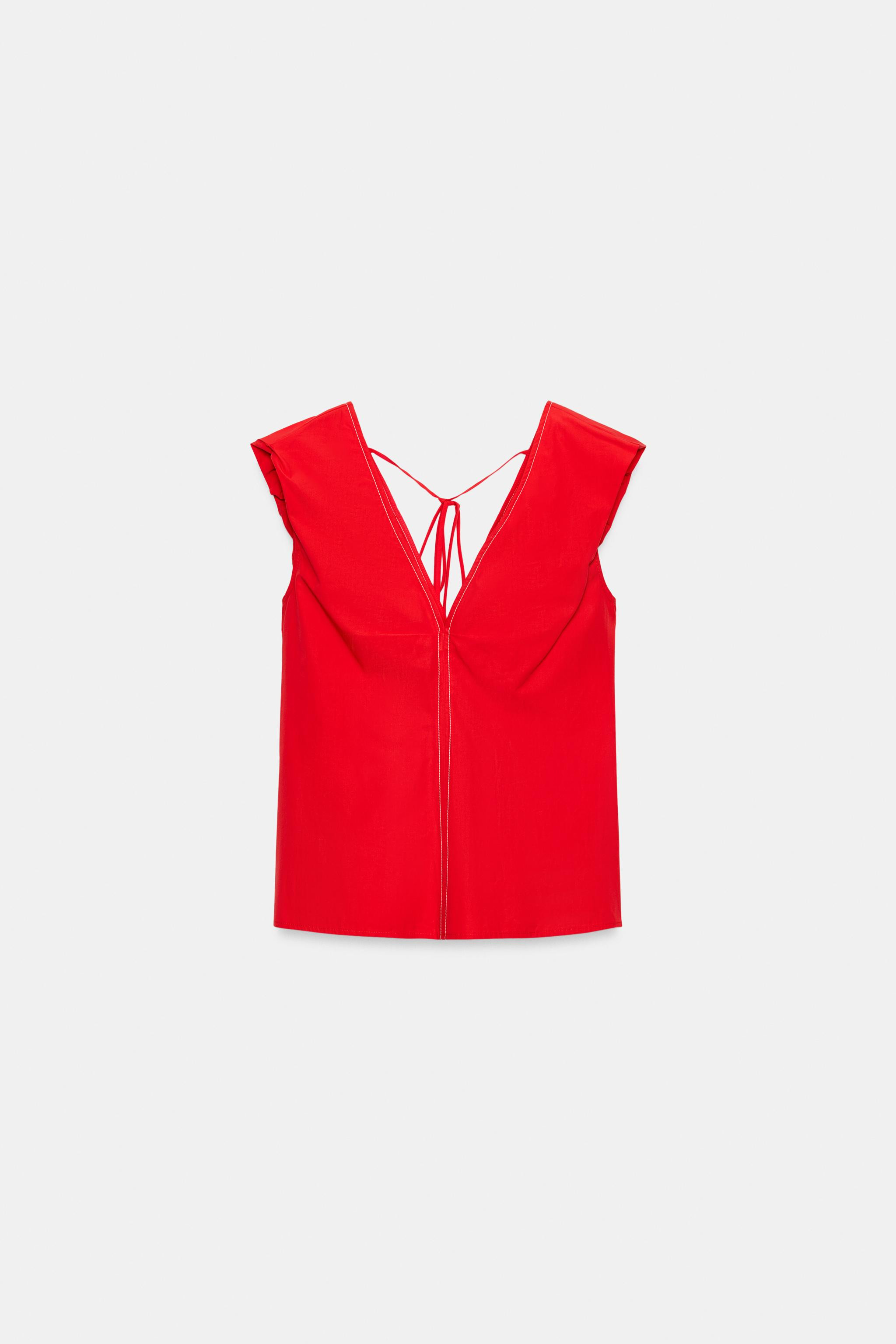 CONTRAST STITCH POPLIN TOP | Zara US