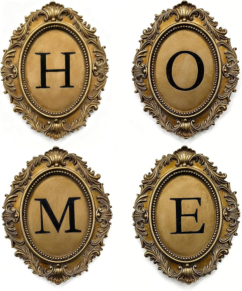Stylor Vintage HOME Sign Gallery Wall Decor - Letters with Gold Frame Wall Sculpture, Antique Vic... | Amazon (US)