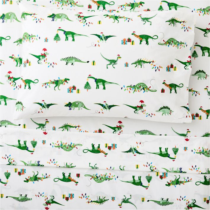 Glow-in-the-Dark Christmas Dino Sheet Set | West Elm (US)