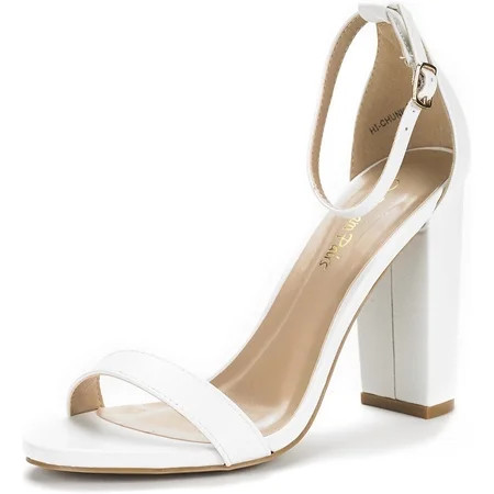 Women s High Chunky Heel Sandals Ankle Strap Open Toe Platform Pump Sandal Shoes Hi-Chunk White/Pu Size 6.5 | Walmart (US)