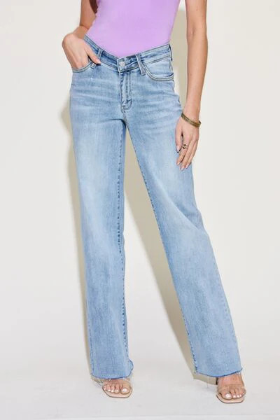 Judy Blue Full Size V Front Waistband Straight Jeans | Casual Chic | Light / 15 | Casual Chic Boutique