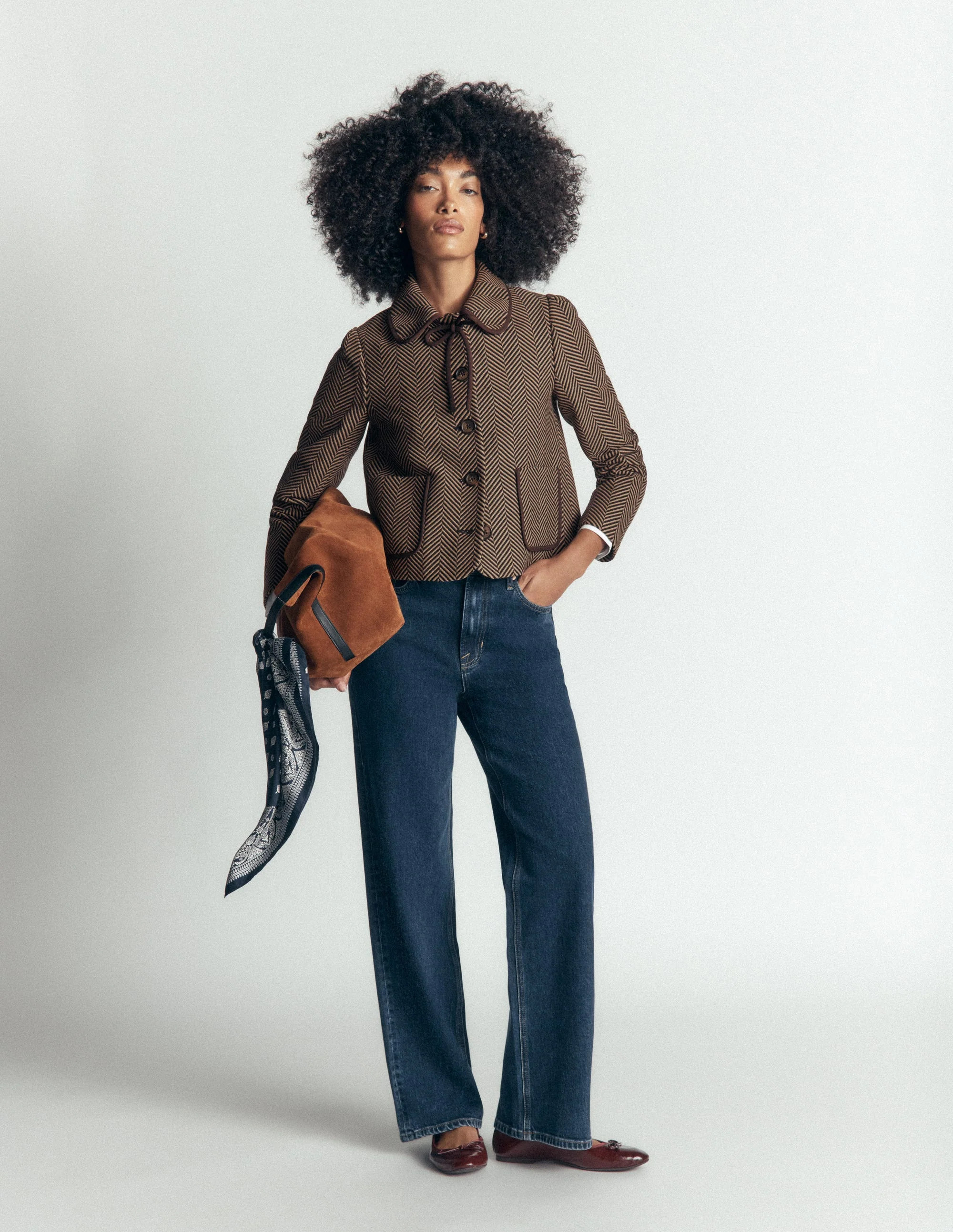 Branscombe Wool Bow Jacket-Brown Herringbone | Boden UK