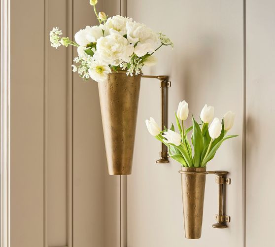 Chris Loves Julia Wall-Mounted Brass Vase | Pottery Barn (US)
