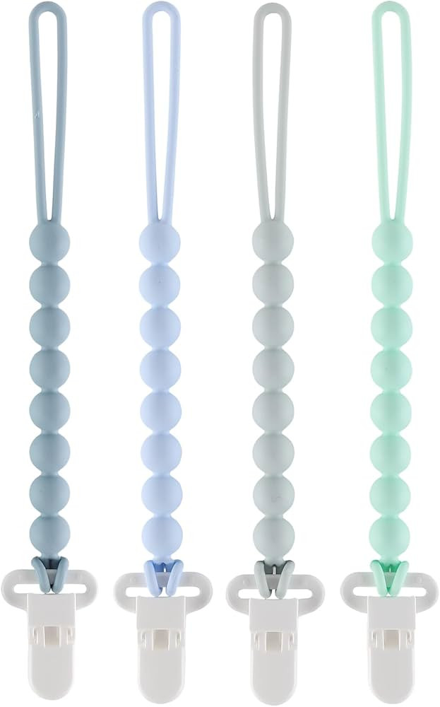 4-Pack Silicone Pacifier Clips with One-Piece Beads for Baby Boys and Girls - Flexible and Rust-F... | Amazon (US)