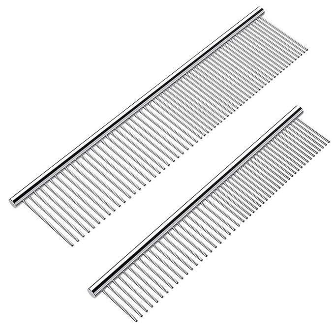 2 Pack Dog Combs with Rounded Ends Stainless Steel Teeth, Cat Comb for Removing Tangles and Knots... | Amazon (US)
