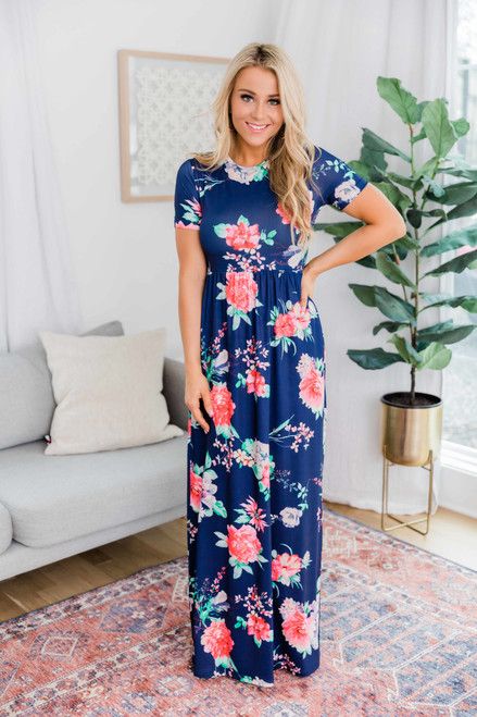 Your First Love Navy Floral Maxi Dress | The Pink Lily Boutique