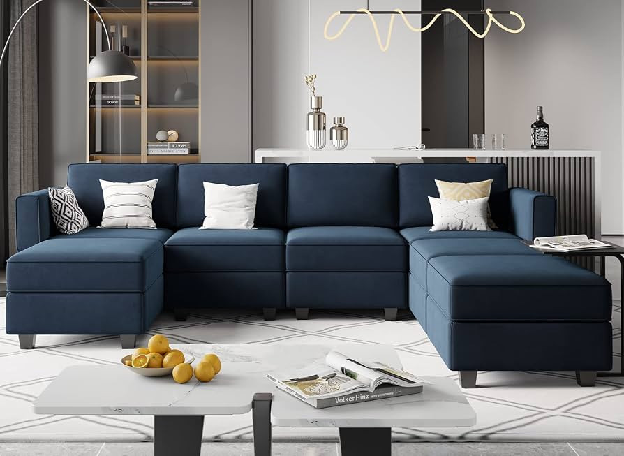Belffin Modular Sectional Sofa U Shaped Sectional Couch with Reversible Chaises Velvet Modular So... | Amazon (US)