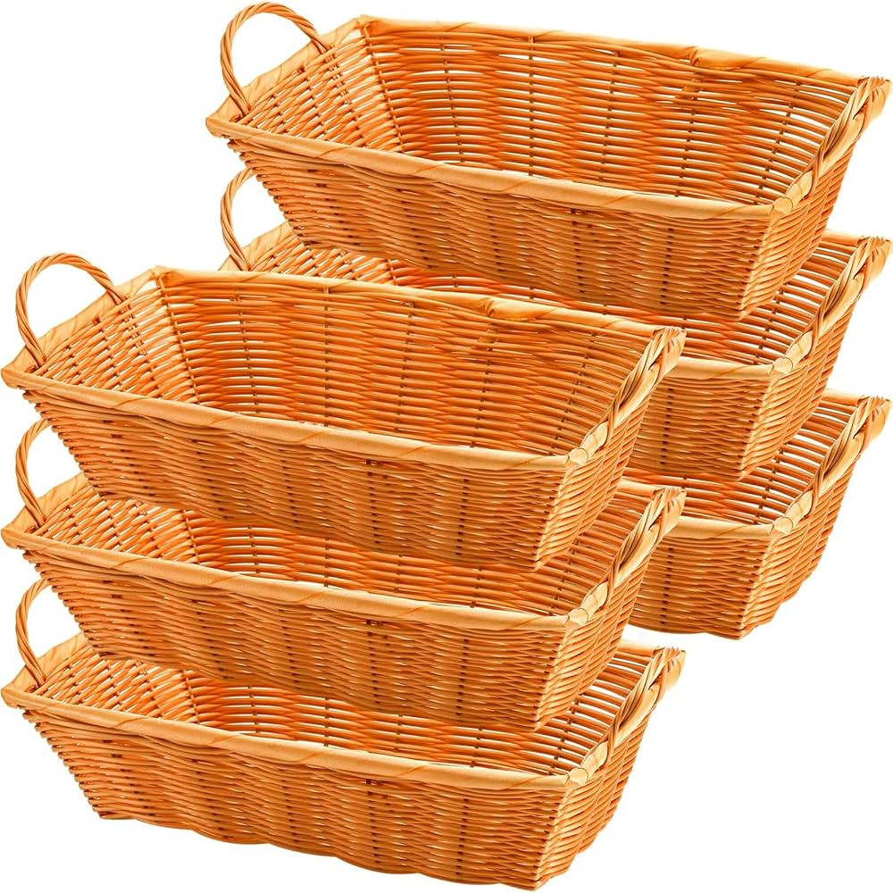 Yesland 6 Pcs Poly Wicker Bread Basket with Handle, 14 Inch Rectangular Imitation Rattan Fruit St... | Amazon (US)