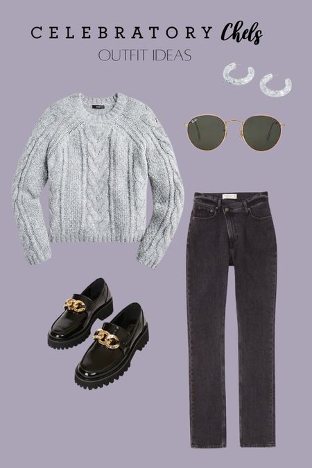 Loafers
Metallic cable knit sweater
Criss cross jeans
Black jeans
Raybans 
Sunglasses
Silver hoops 
Hoop earrings
Travel outfit
Cozy style 
Gifts for her 

#LTKshoecrush #LTKGiftGuide #LTKtravel
