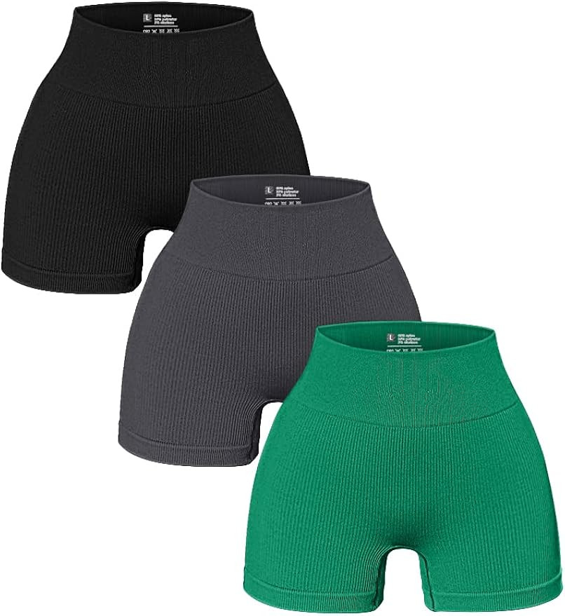 OQQ Women's 3 Piece Yoga Shorts Ribbed Seamless Workout High Waist Athletic Leggings | Amazon (US)
