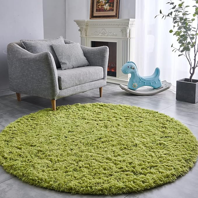 FJZFING Grass Green Round Rug Ultra-Soft Plush Modern 4x4 Circle Area Rug for Kid's Bedroom, Fluf... | Amazon (US)