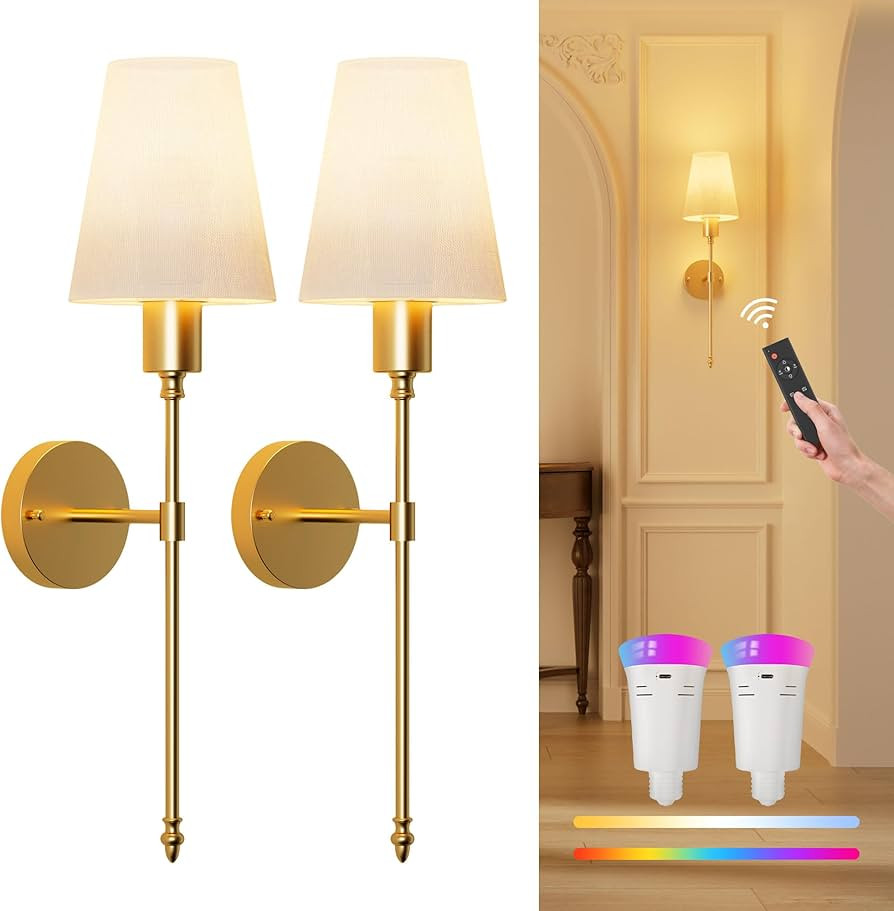 FULEN Wall Sconces Battery Operated Set of 2, 18 Colors Wireless Wall Lights with Remote LED Indo... | Amazon (US)