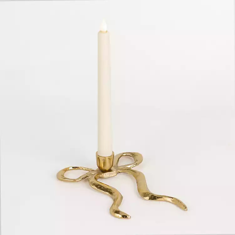 New! Large Gold Flat Bow Taper Candle Holder | Kirklands